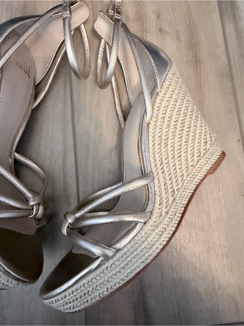 PAIGE Metallic Gold Espadrille Wedge Sandals with Ankle Strap - Picture 10 of 13